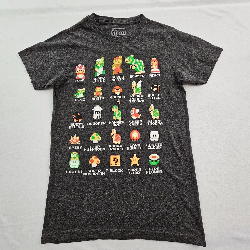 Super Mario Brothers Gray Short Sleeve Cotton Blend T-Shirt Adult XS (long fit)